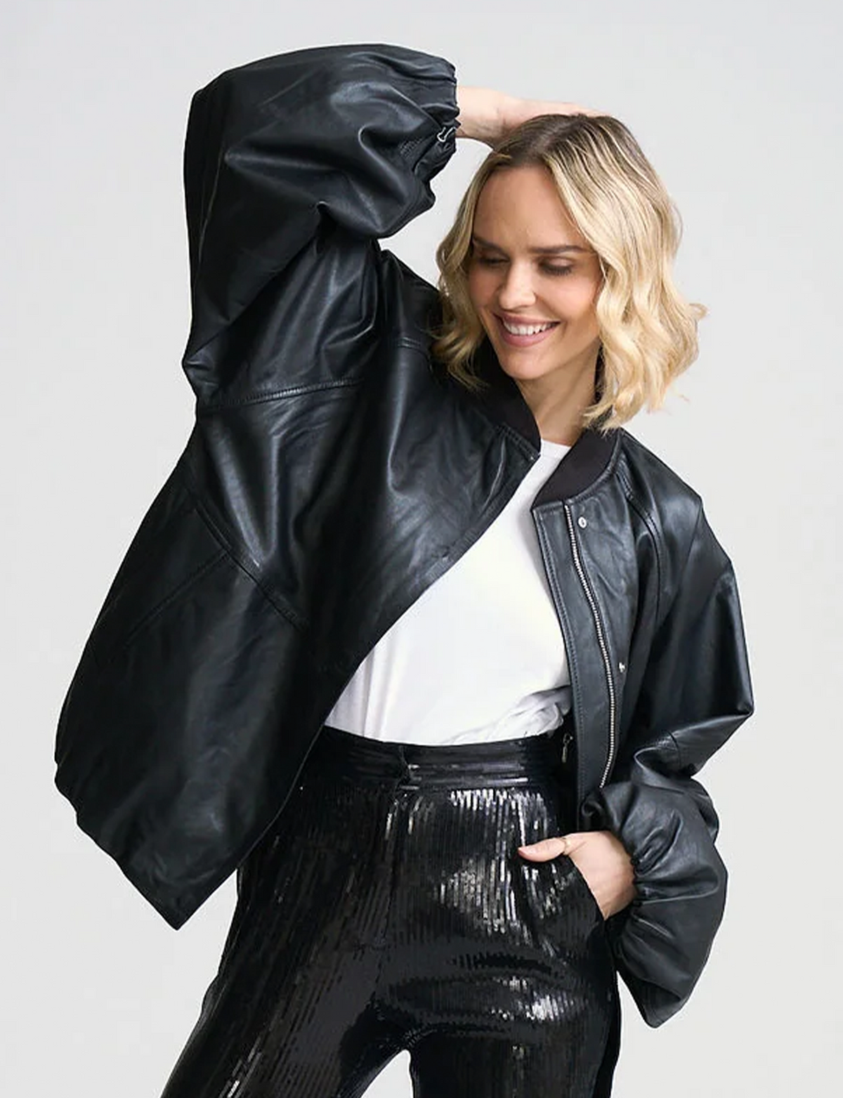 Kylie Oversized Bomber, Black