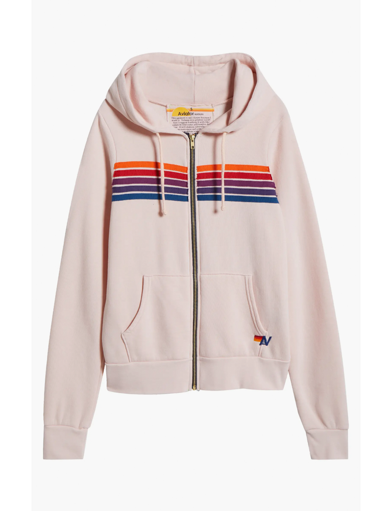 5 Stripe Zip Hoodie, Light Pink/Purple Orange