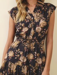 Floral Tiered Maxi Dress, Black/Multi