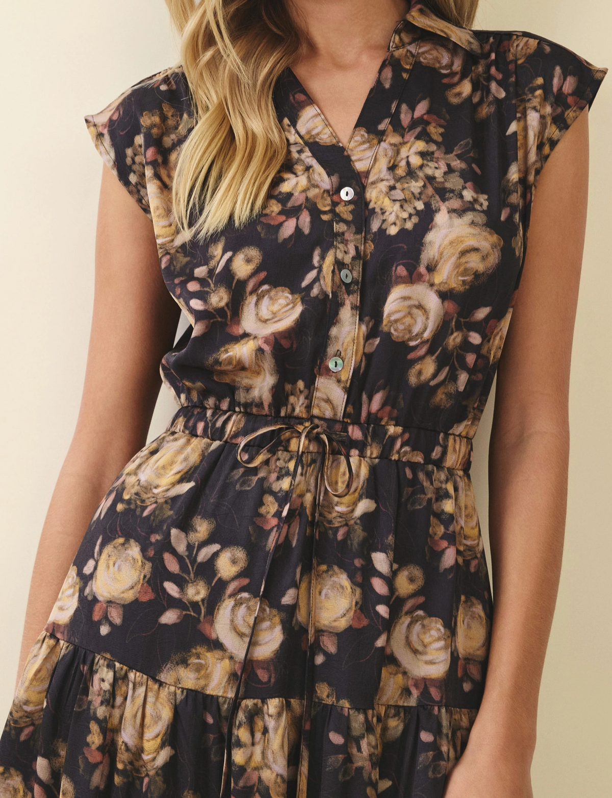 Floral Tiered Maxi Dress, Black/Multi