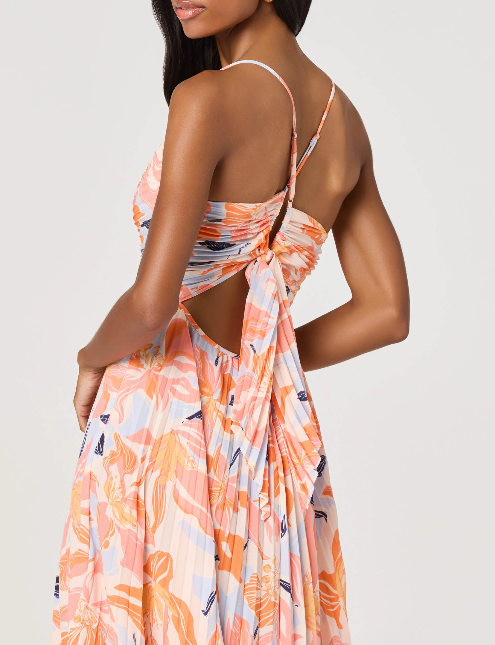 Blythe Floral Midi Dress, Orange Blue Floral