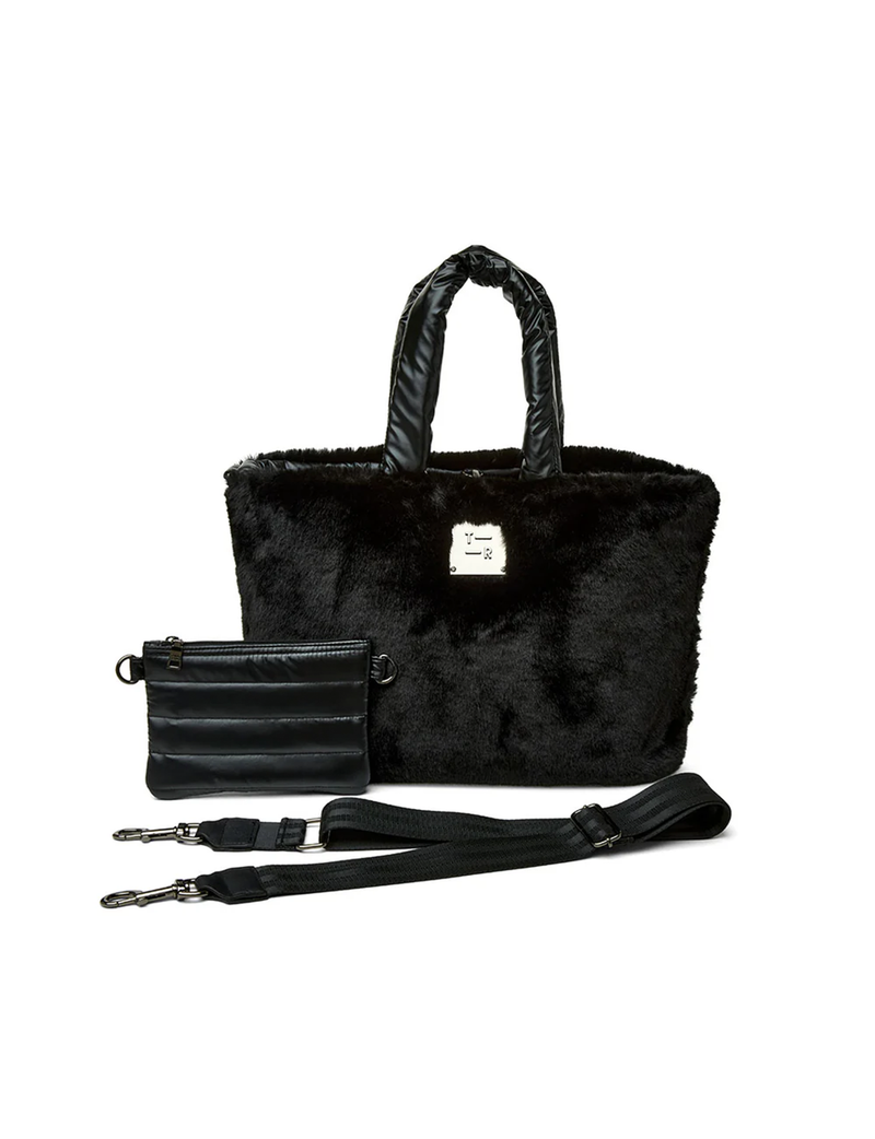 Duplex Reversible Faux Fur Tote, Black