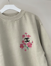CC Floral Embroidery Fleece Crew Sweatshirt, Chalk
