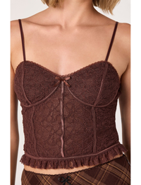 Lace Sweetheart Bustier Top, Brown