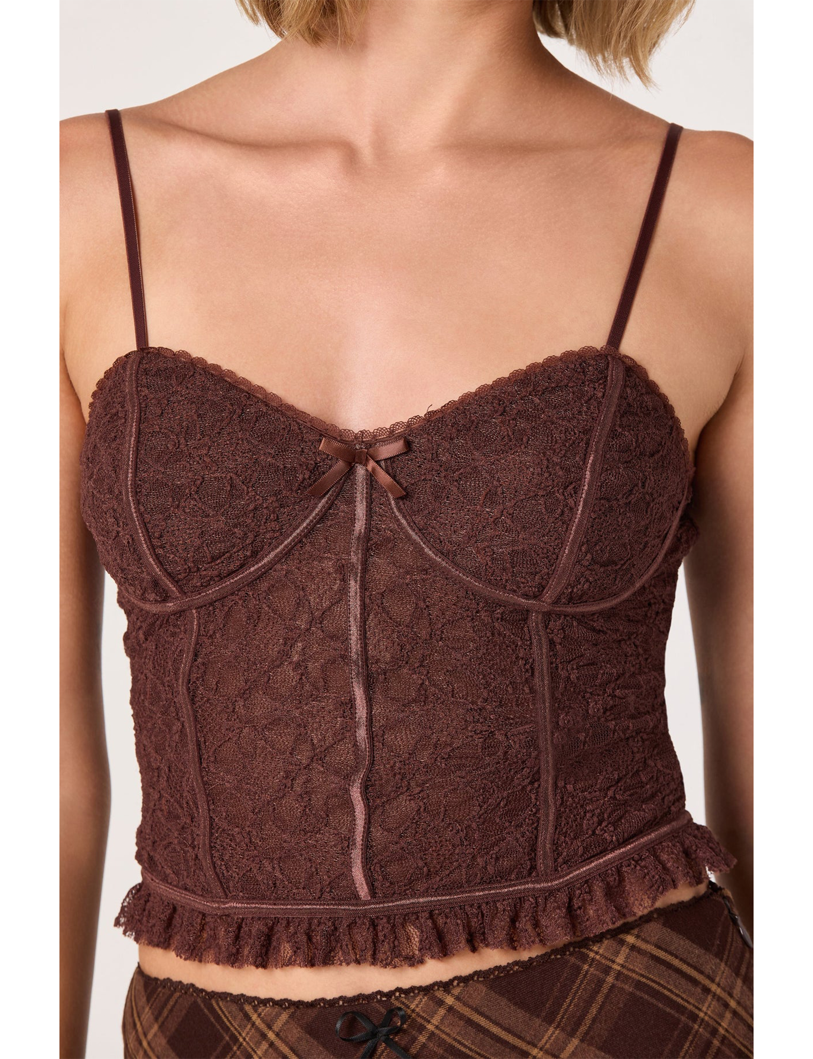 Lace Sweetheart Bustier Top, Brown