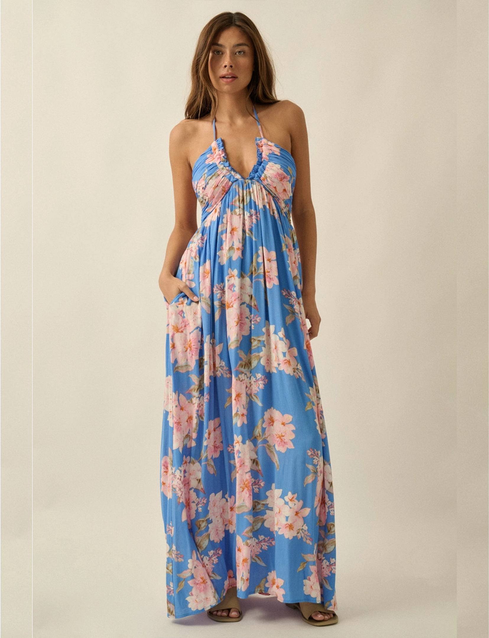 Floral Maxi Dress, Retro Blue