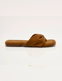 Tia Ruched Vegan Suede Sandal, Driftwood Tan