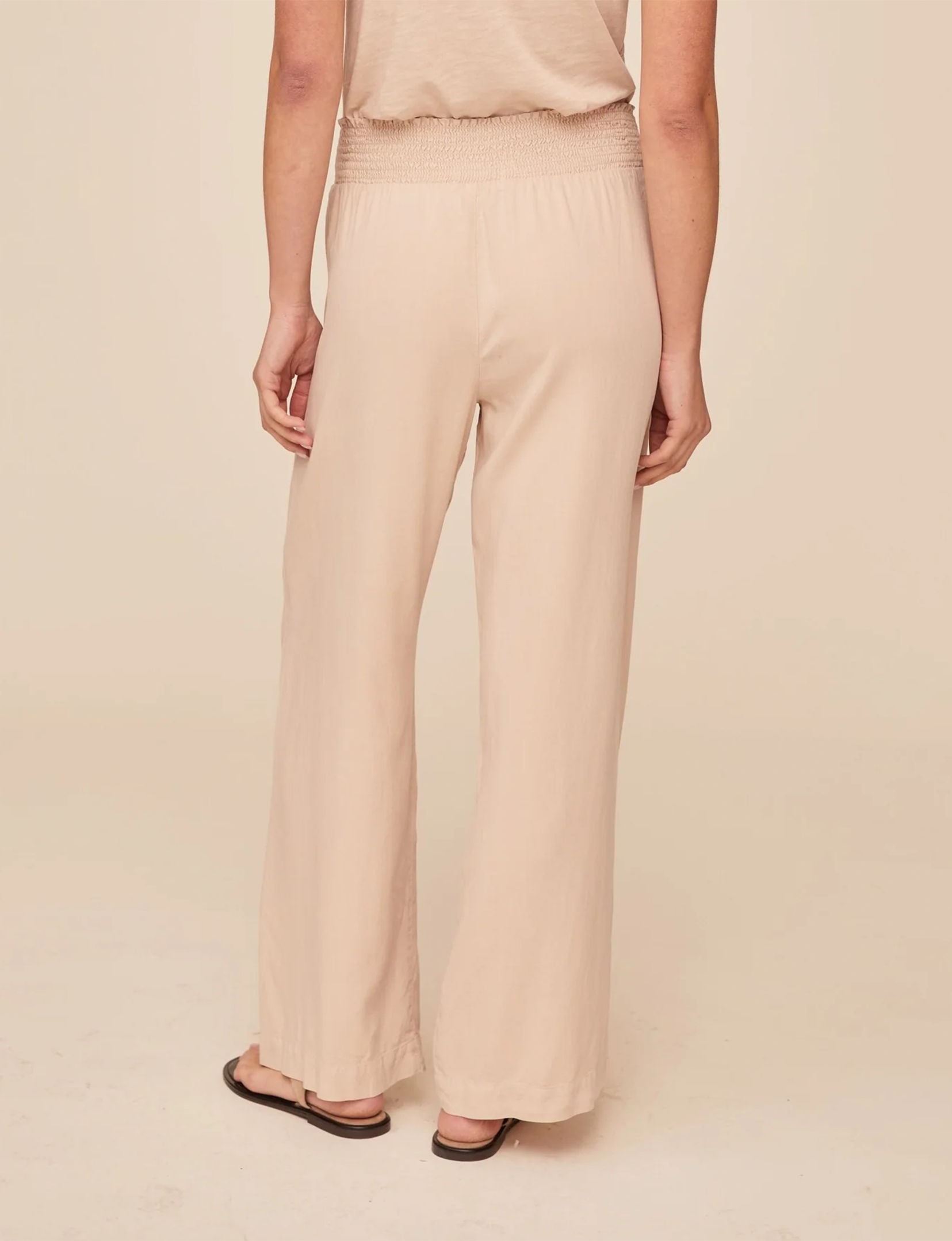 Smocked Pocket Wide Leg Pant, Linen Sand