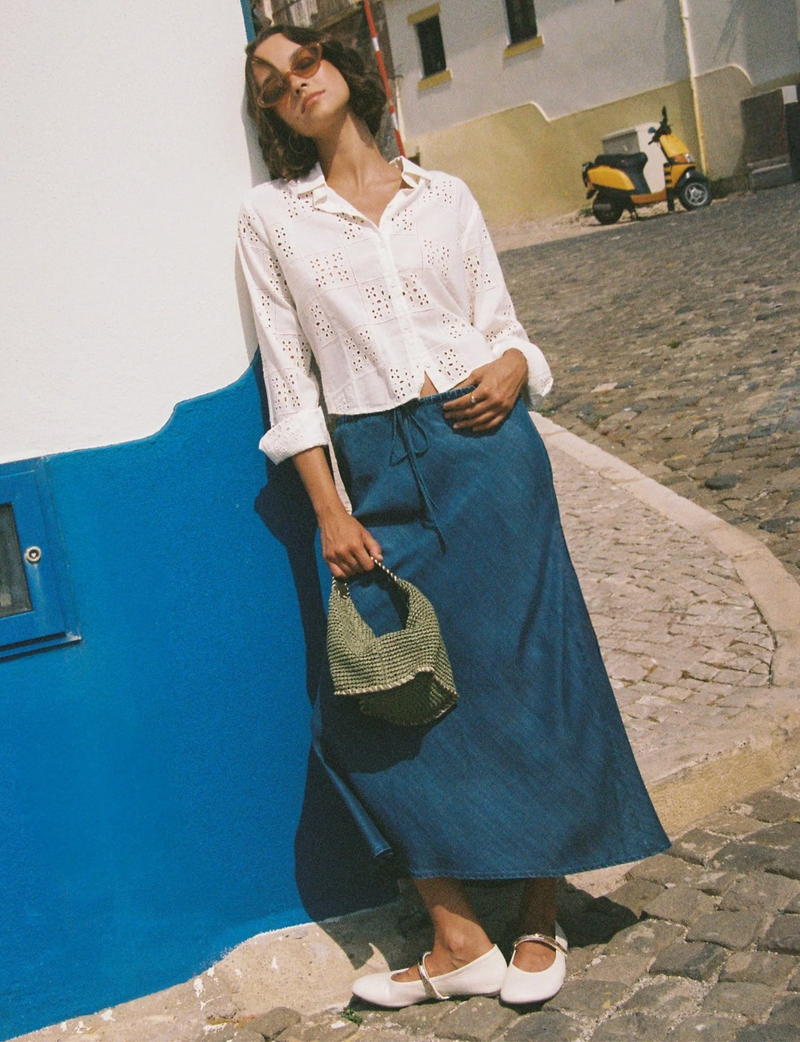 Bias Skirt w/ Tie, Moonlit Wash