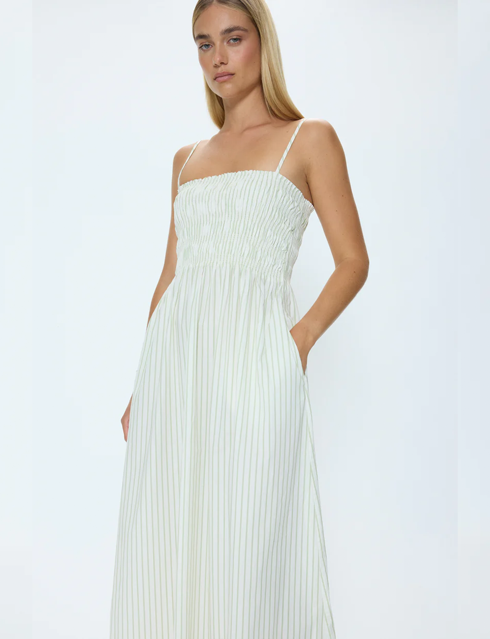 Bianca Dress, Sage Egret Stripe