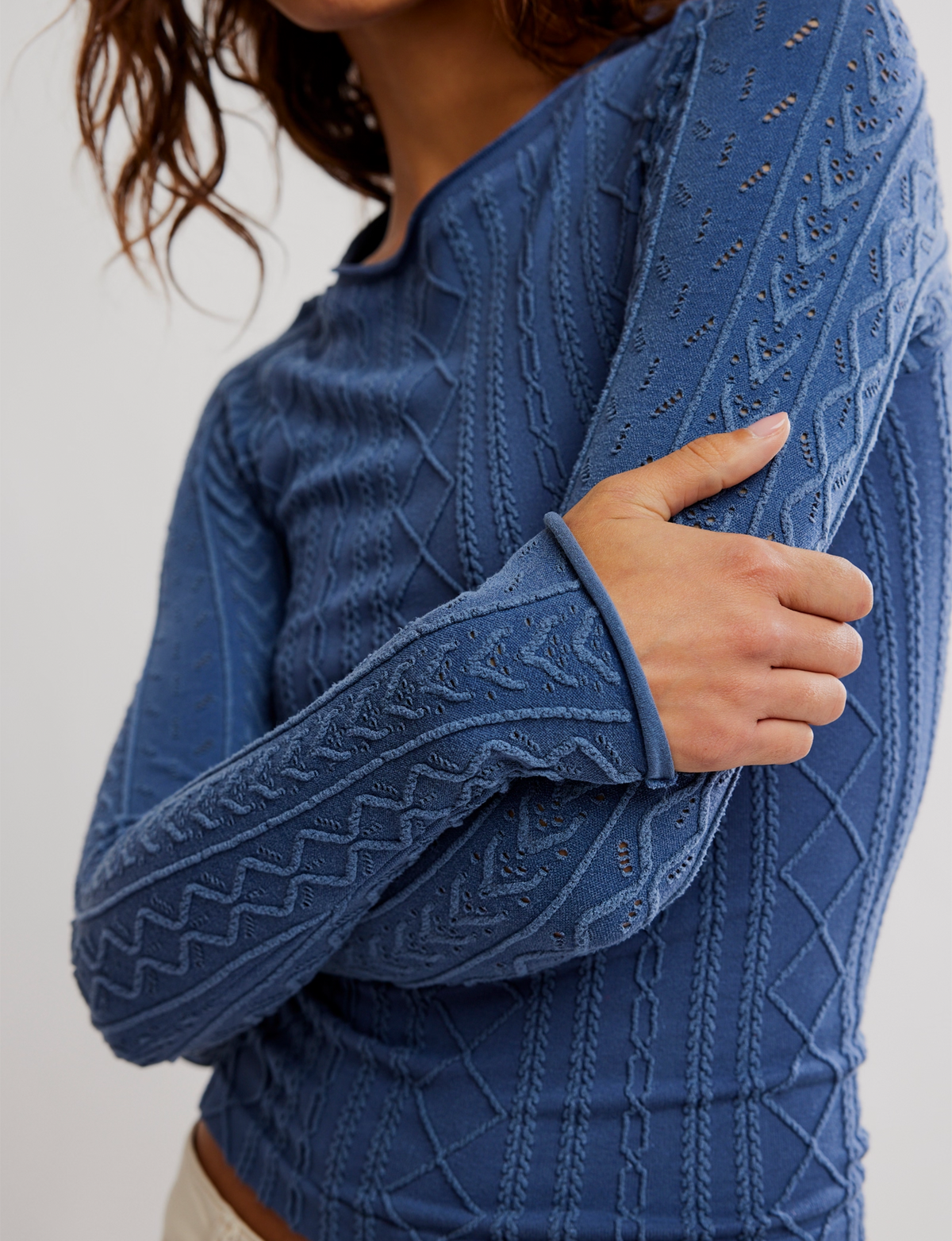 So Soft Seamless Modal Cable Long Sleeve, Vintage Indigo