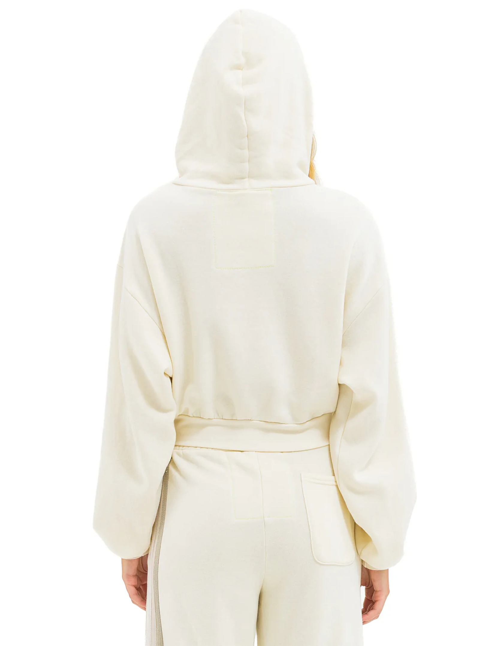 5 Stripe Cropped Relaxed Zip Hoodie, Vintage White/White Grey