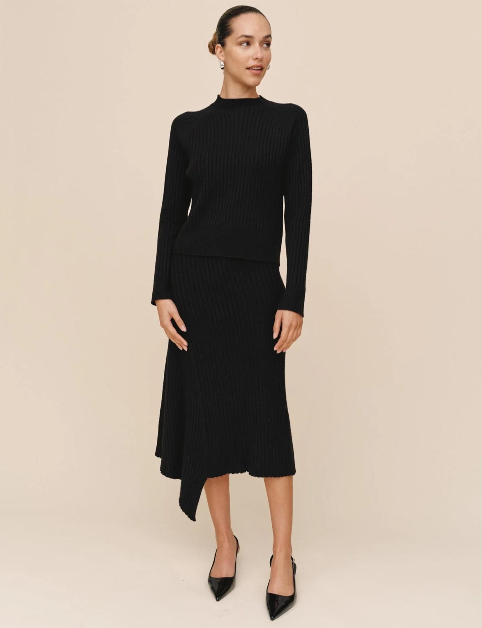 Raglan Ribbed Sweater, Black