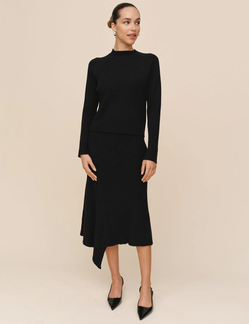 Raglan Ribbed Sweater, Black