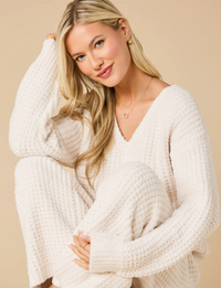 Marshmallow Waffle V-Neck Lounge Set, Almond