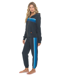 5 Stripe Zip Hoodie, Charcoal/Blue