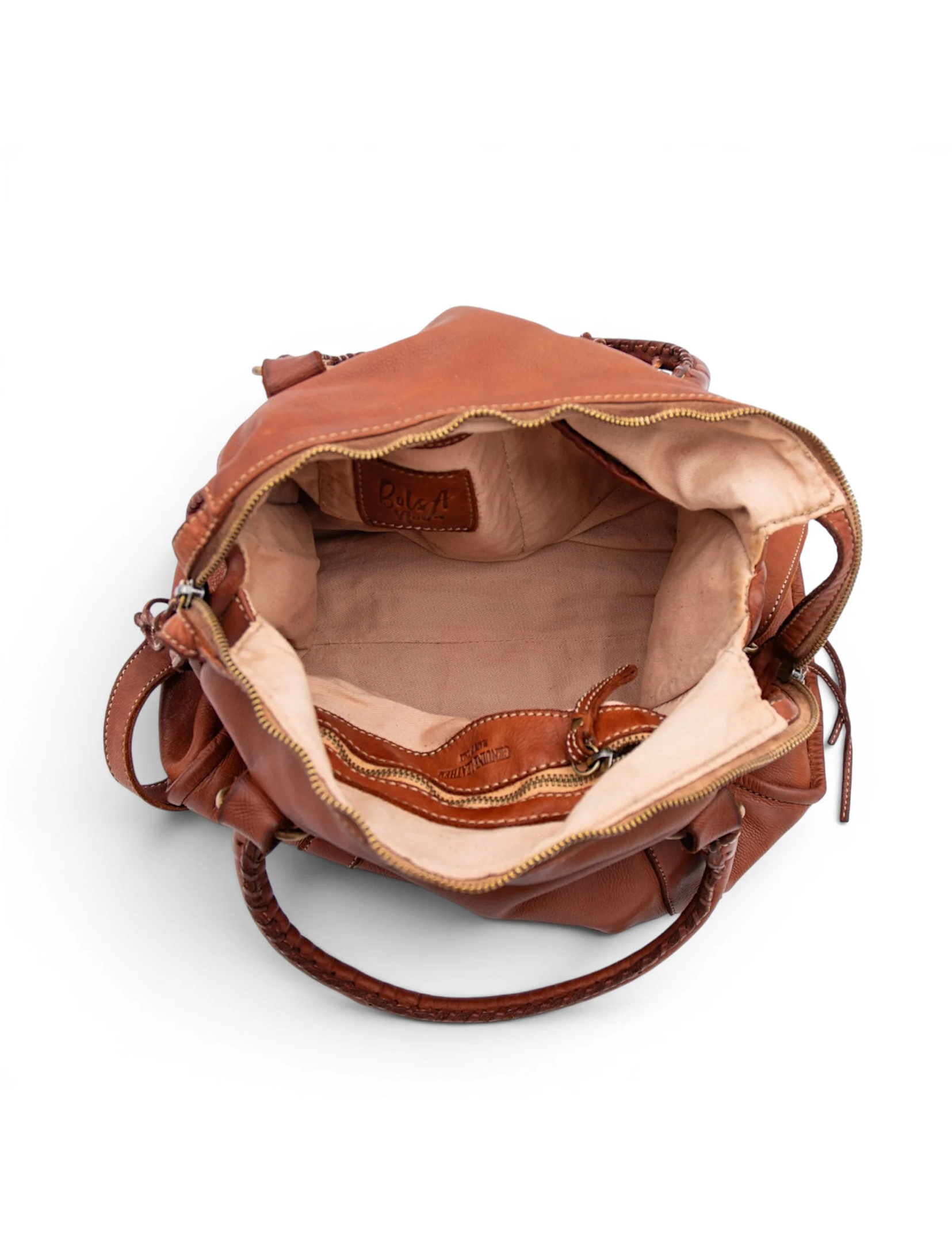 Large Leather Satchel, Cognac