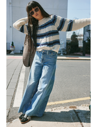 Frankie Cable Striped Sweater, Ivory/Combo