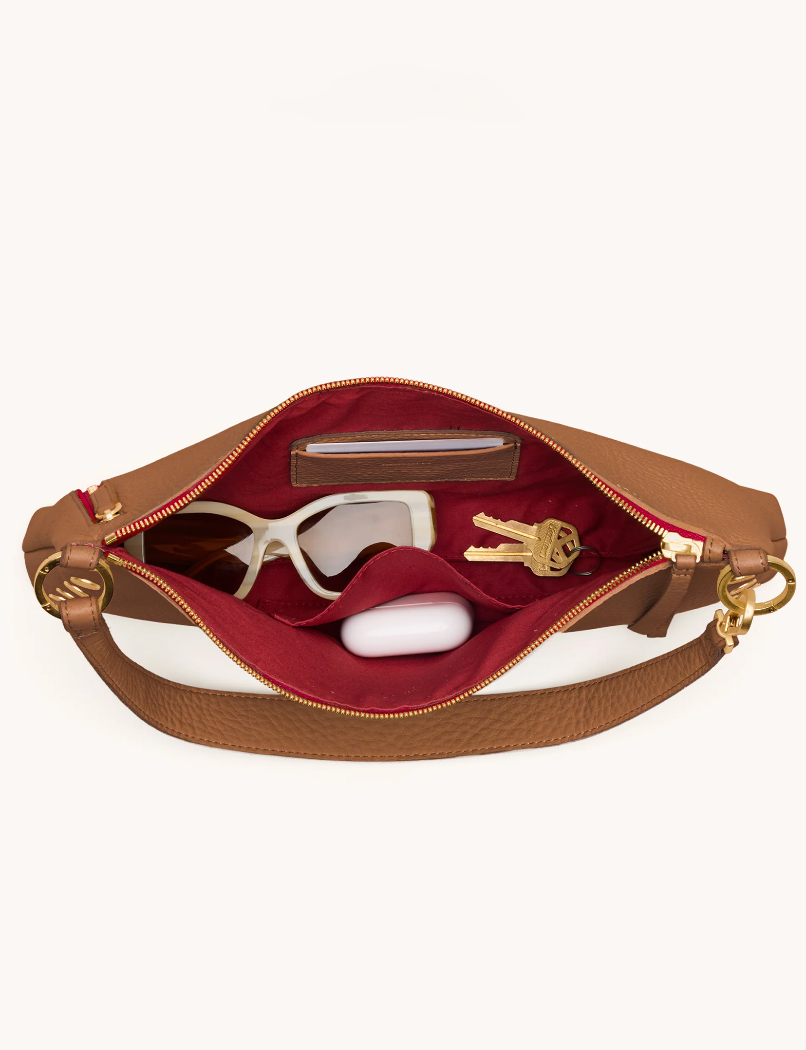 Kyle Medium Handbag, Mahogany/Brushed Gold