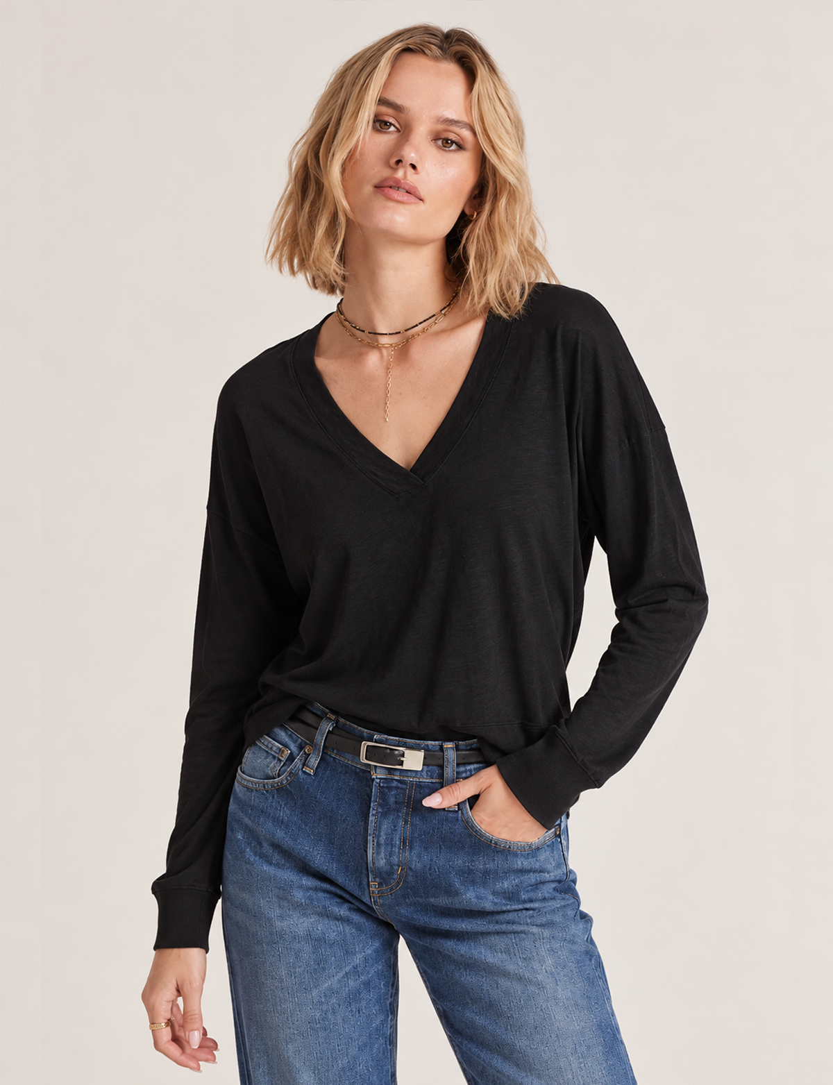 Deep VNeck Pullover, Black