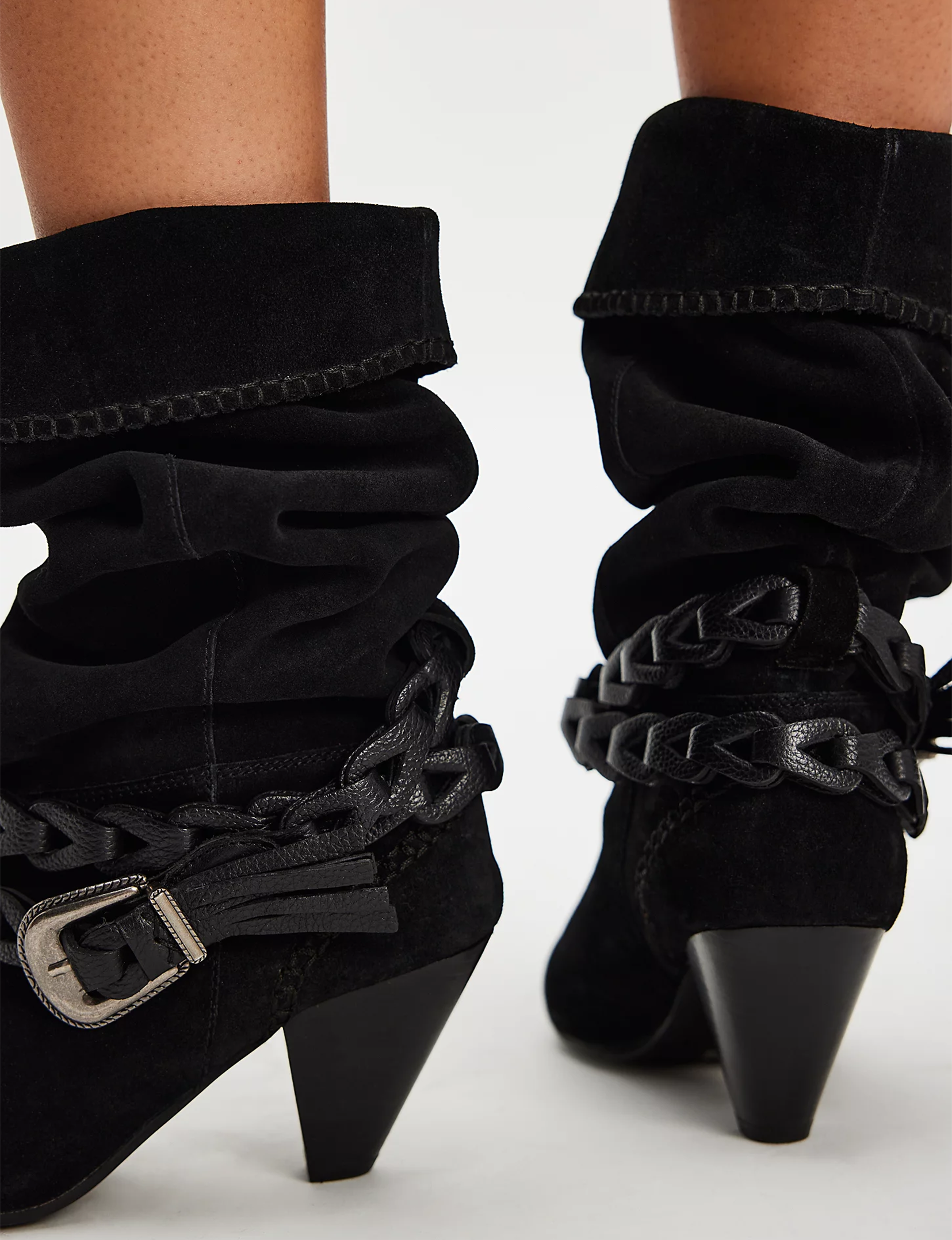 Bridget Belt Slouch Boot, Faded Black Suede