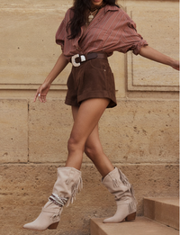 Faith Fringe Western Boot, Shortbread Suede