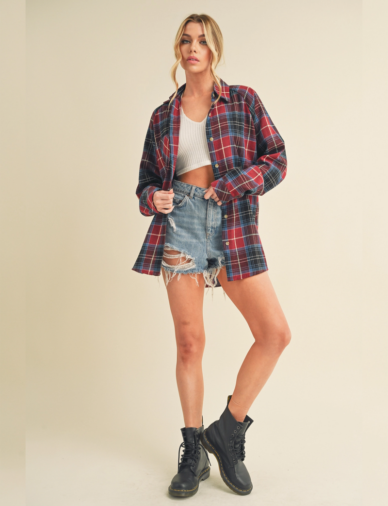 Kate Flannel Shirt, Red Combo