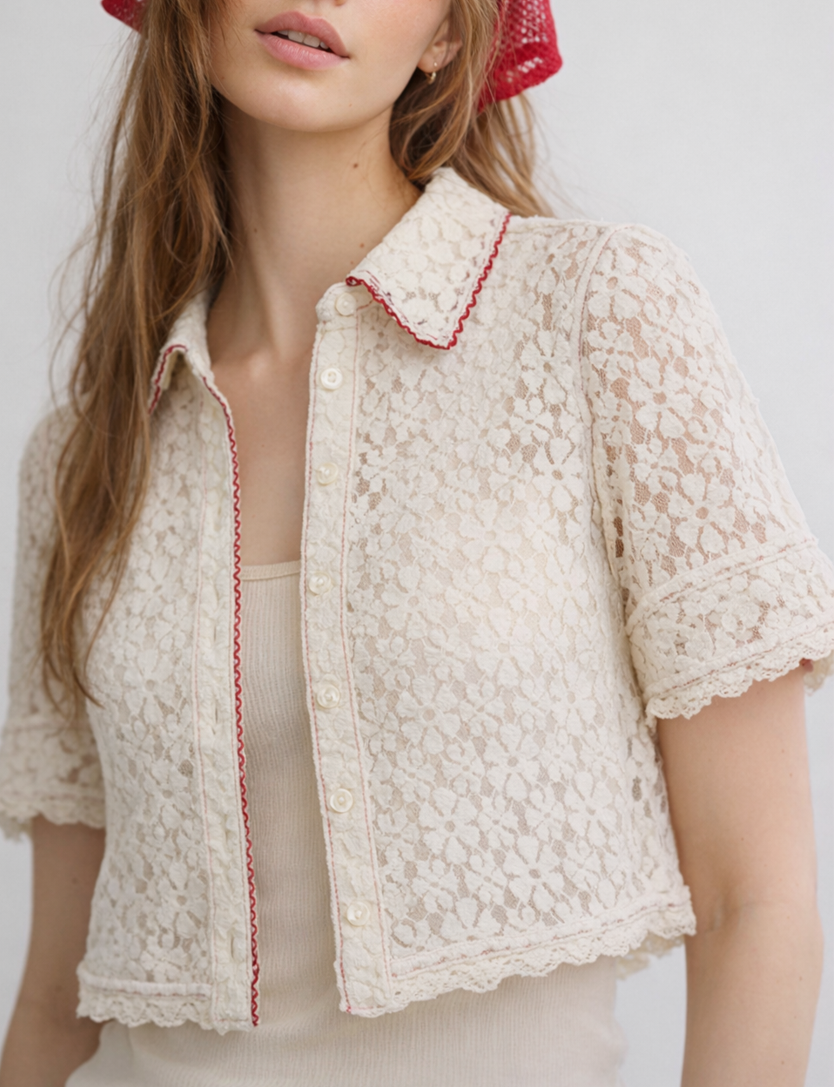 Mannie Lace Buttondown, Whisper White