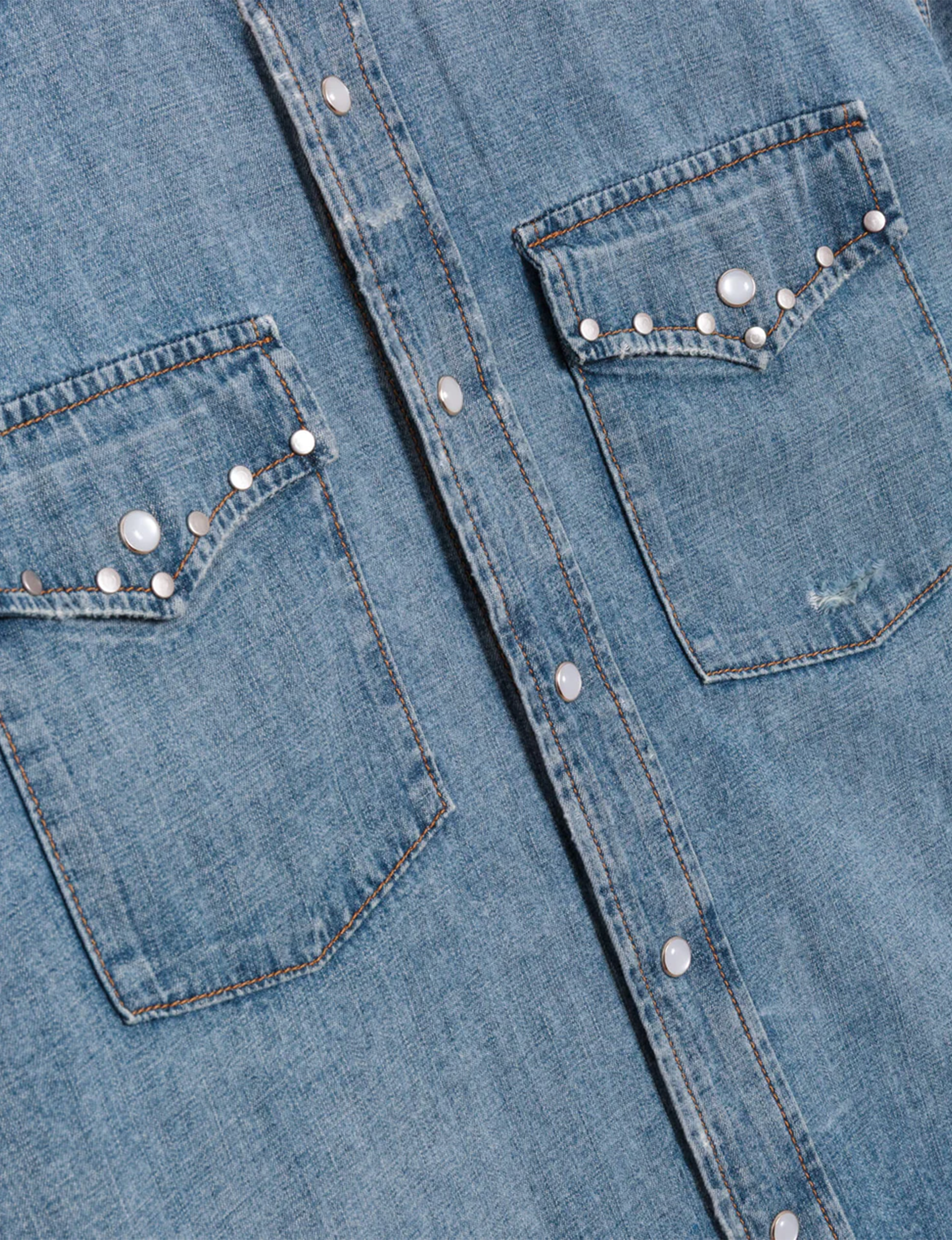 Distressed Western Shirt, Vintage Biker/Blue Stud