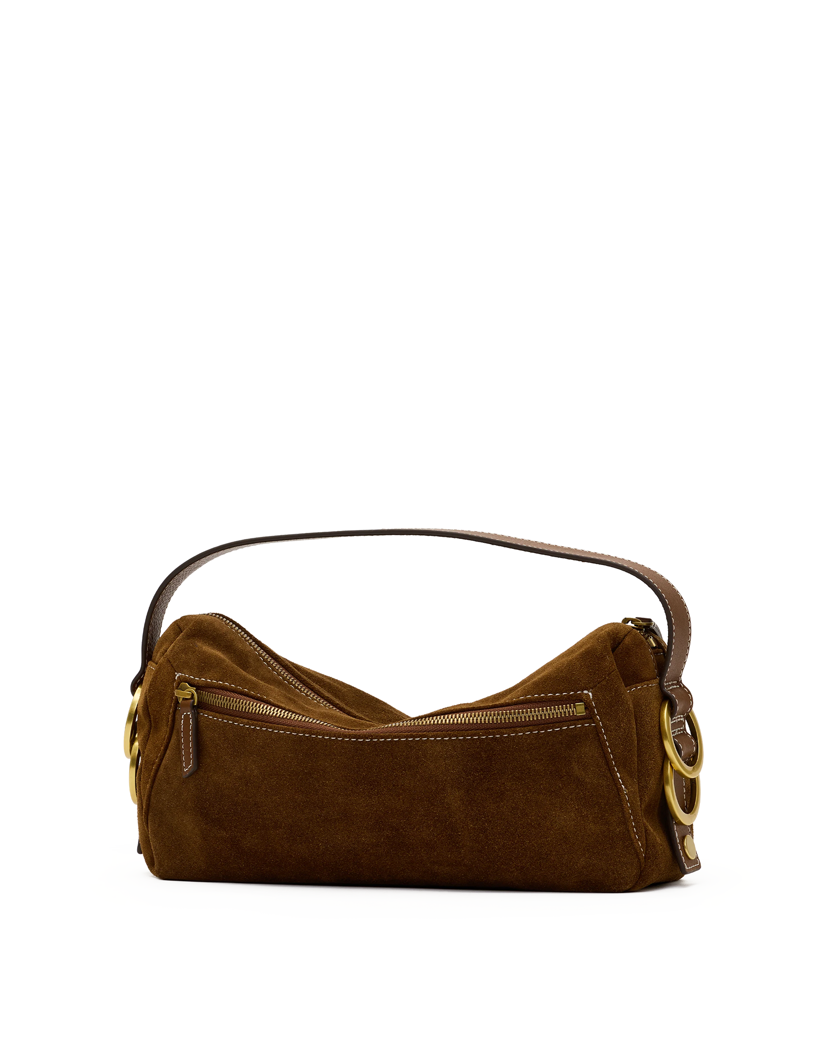 Doxie Medium Handbag, Cinnamon Suede/Antique Gold