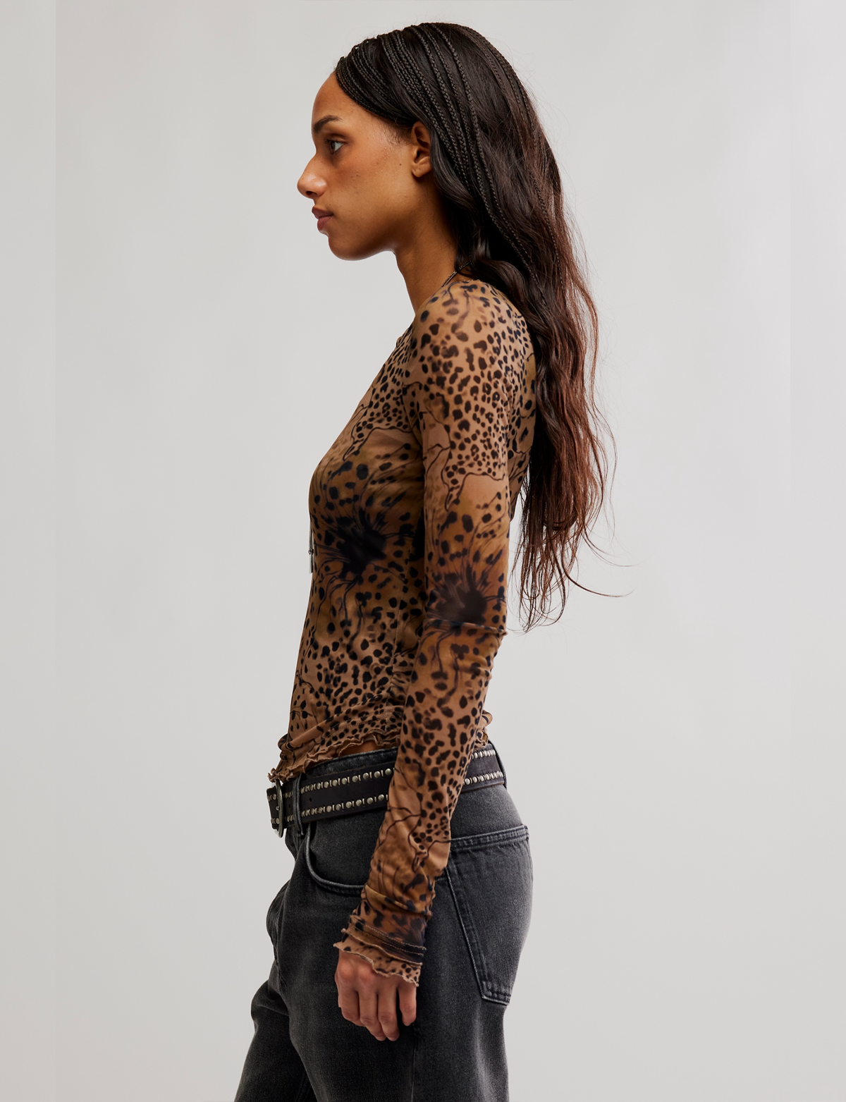 Lilly Printed Long Sleeve Tee, Brown/Combo