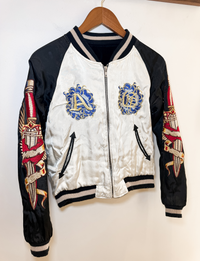 AllSaints Reversible Embroidered Bomber Jacket, Black Velvet