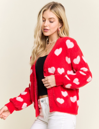 Lovely Heart Cardigan, Red/Ivory