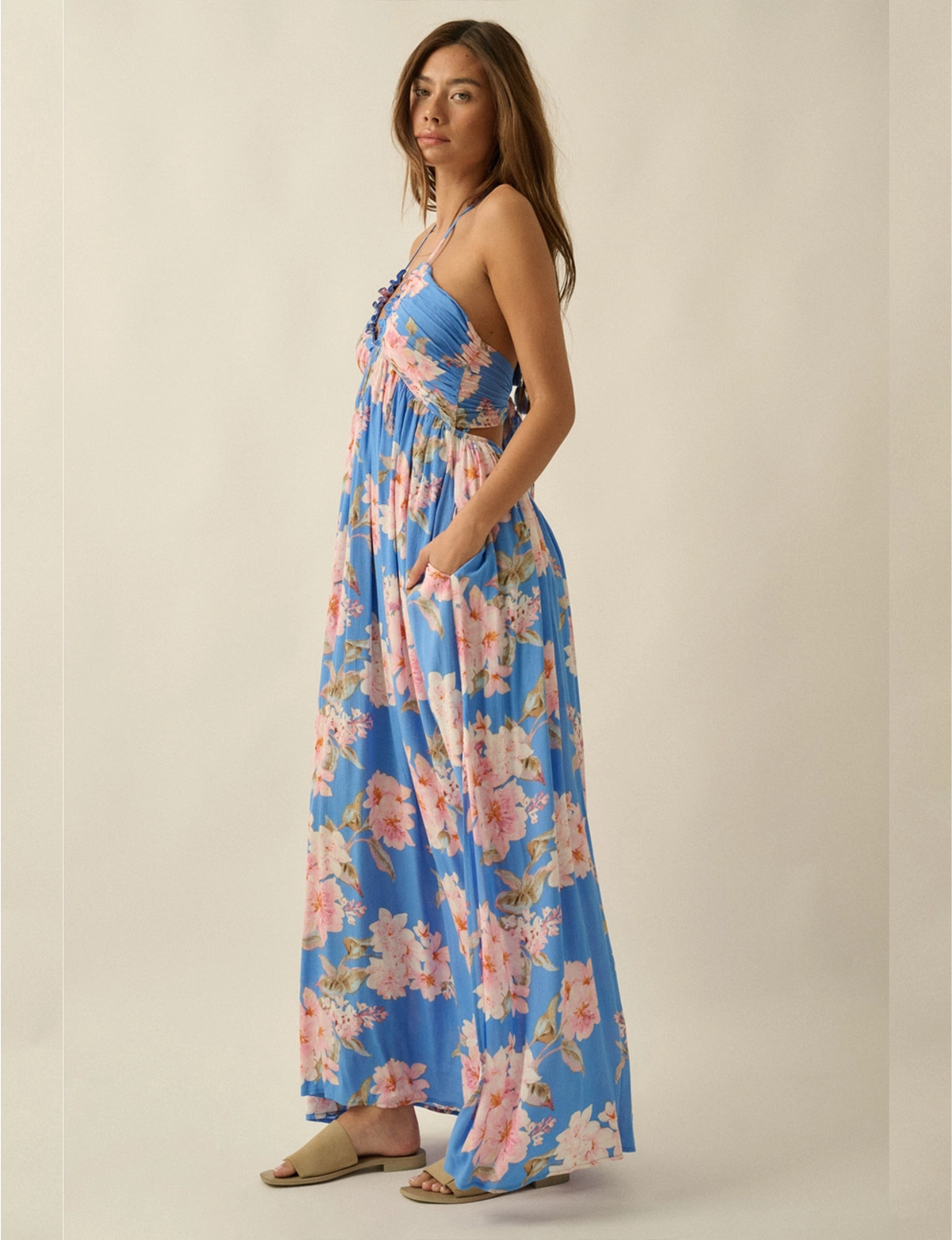 Floral Maxi Dress, Retro Blue