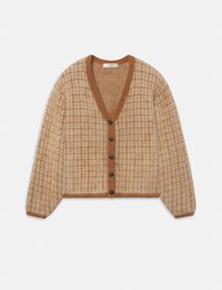 Brushed Scholar Cardi, Taupe/Multi Plaid