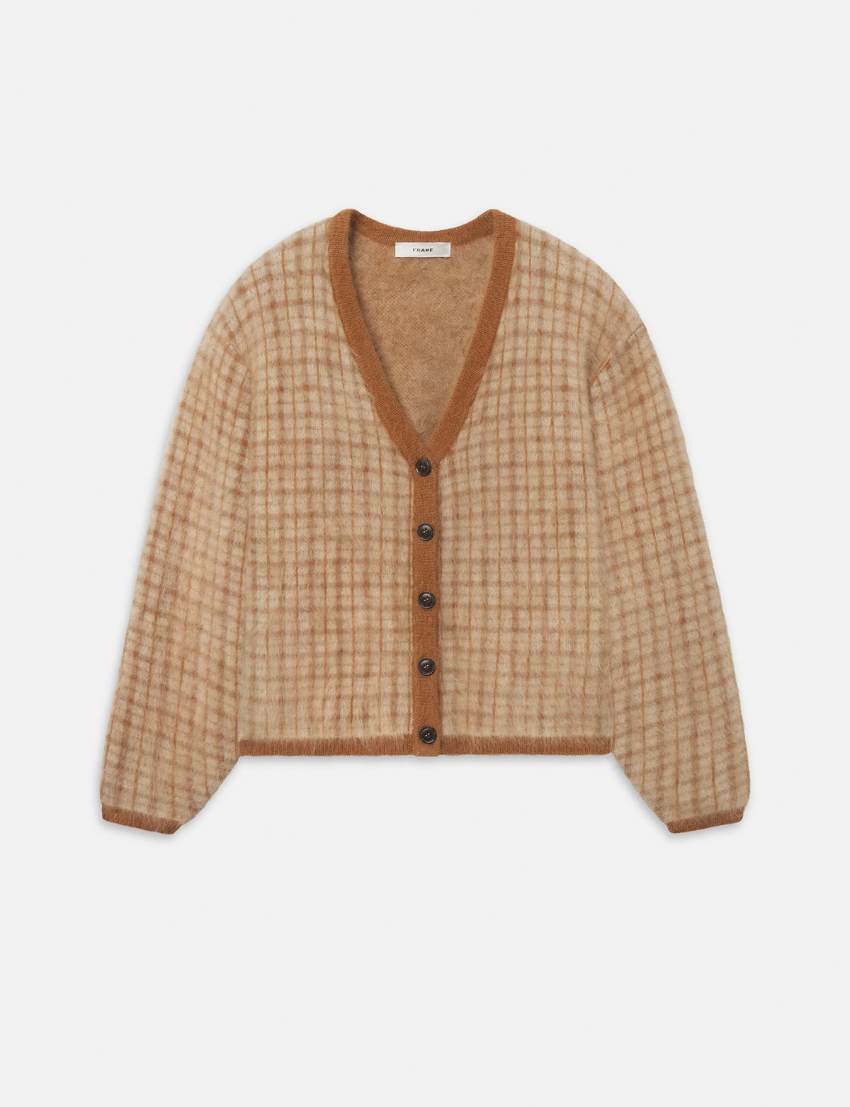 Brushed Scholar Cardi, Taupe/Multi Plaid