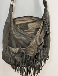 Leather Fringe Hobo Bag, Olive