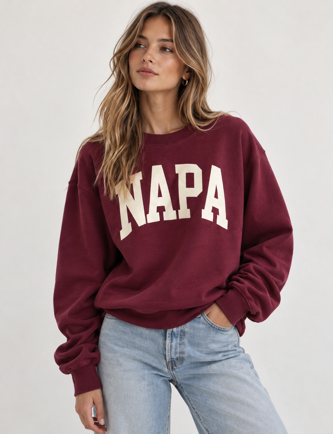 Napa Crewneck Sweatshirt, Maroon/Cream