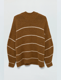 Carlen Mock Neck Sweater, Caramel/White Stripe