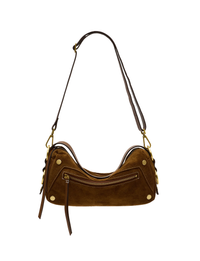 Doxie Medium Handbag, Cinnamon Suede/Antique Gold