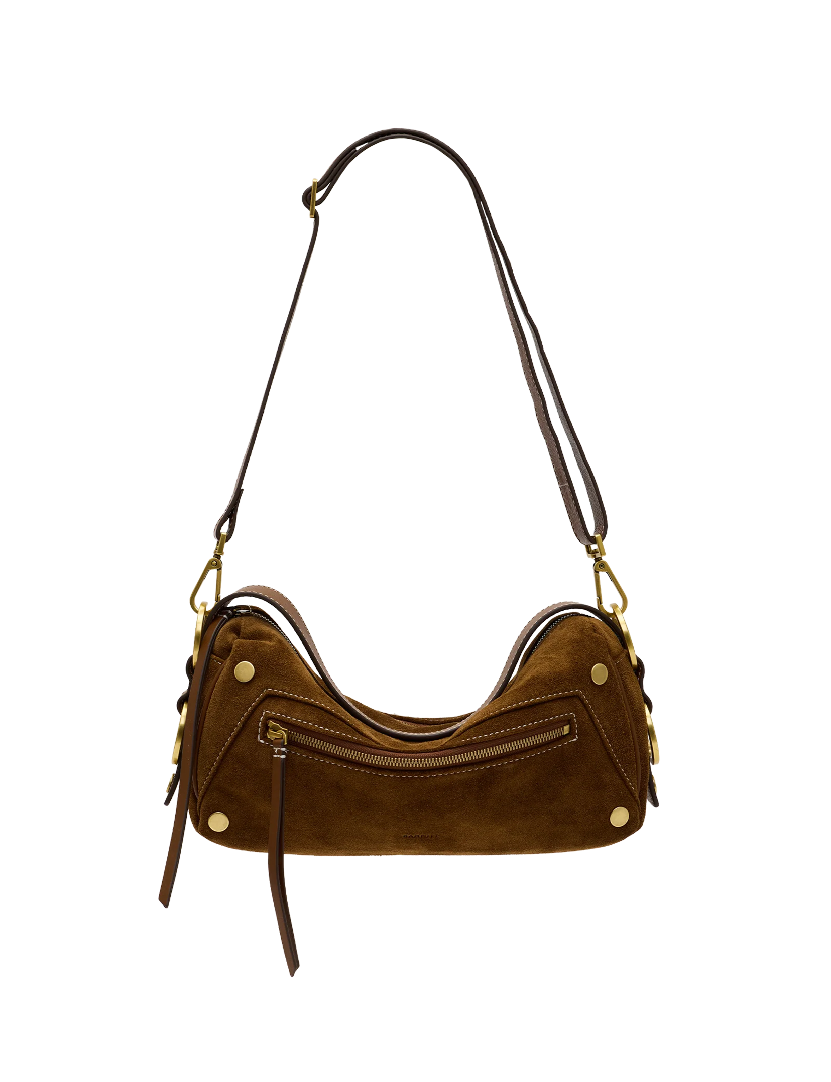 Doxie Medium Handbag, Cinnamon Suede/Antique Gold