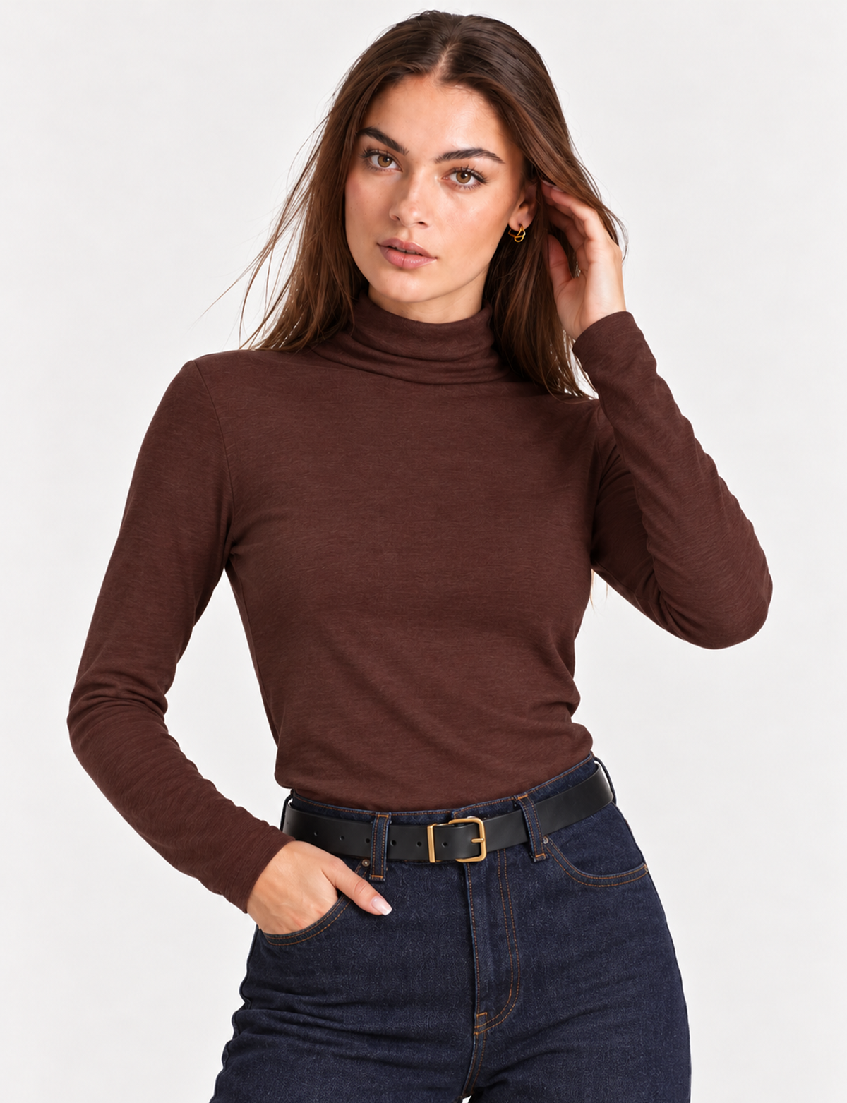 Modern Mock Neck Top, Umber