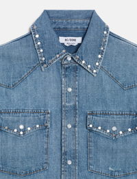 Distressed Western Shirt, Vintage Biker/Blue Stud