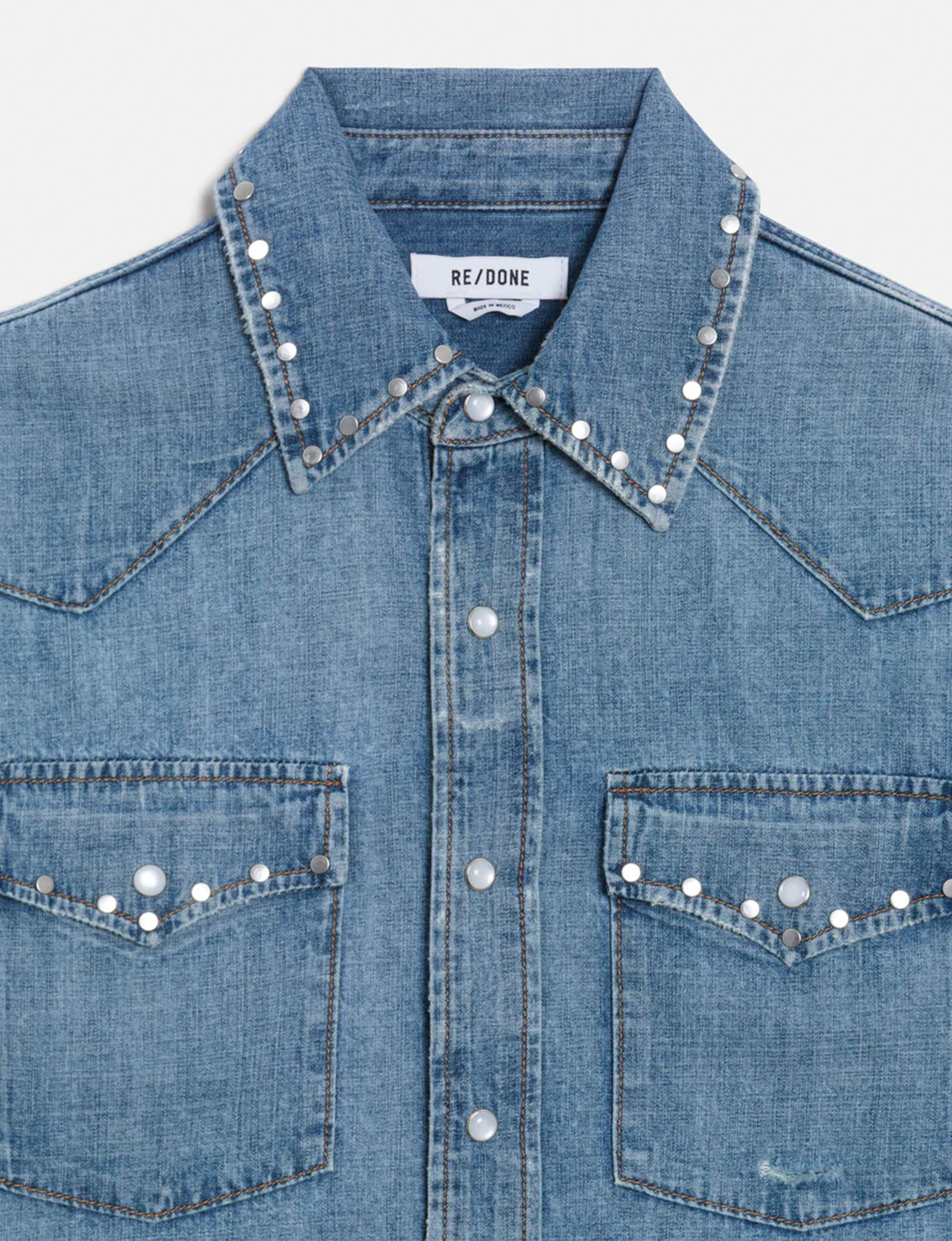 Distressed Western Shirt, Vintage Biker/Blue Stud