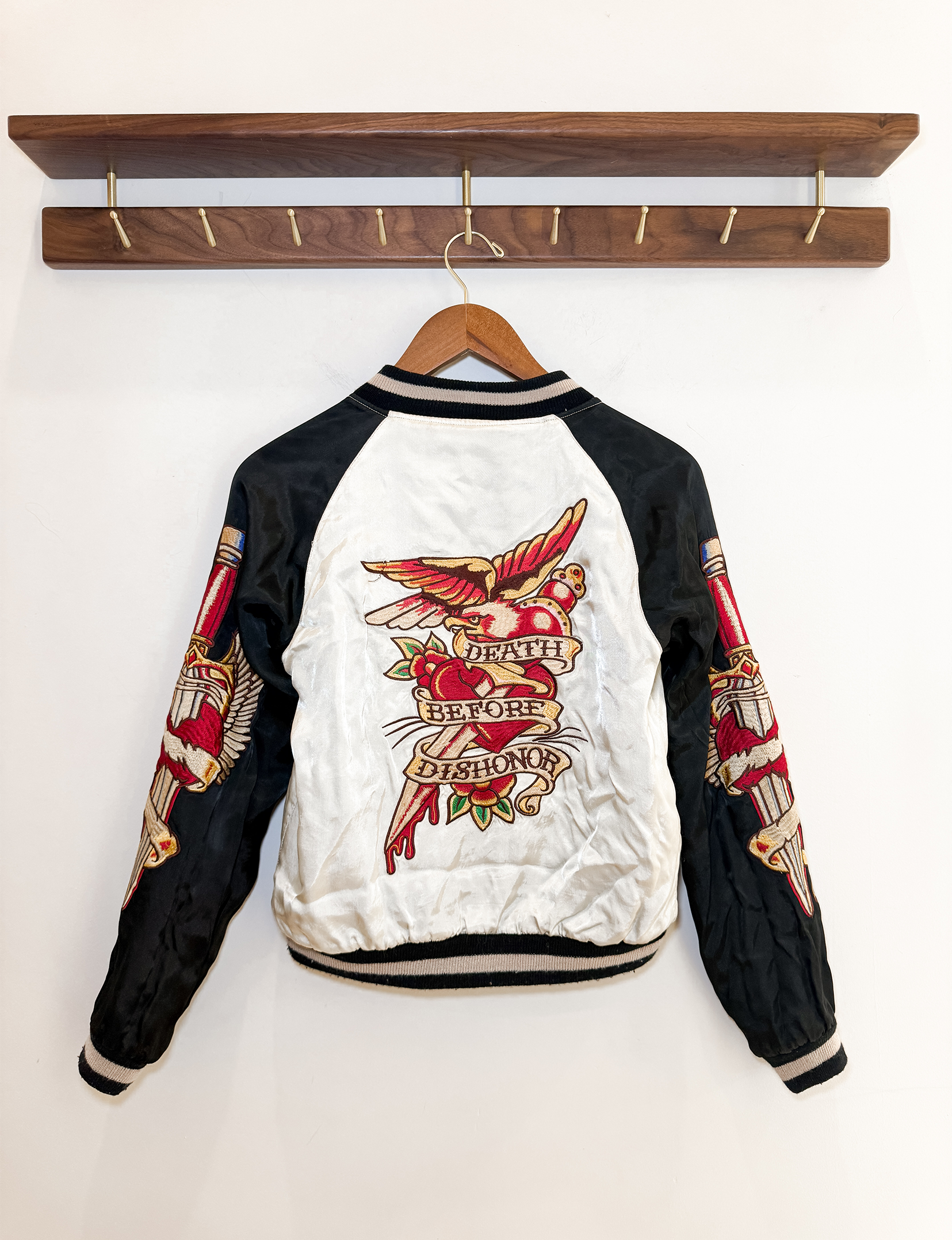 AllSaints Reversible Embroidered Bomber Jacket, Black Velvet