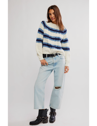 Frankie Cable Striped Sweater, Ivory/Combo