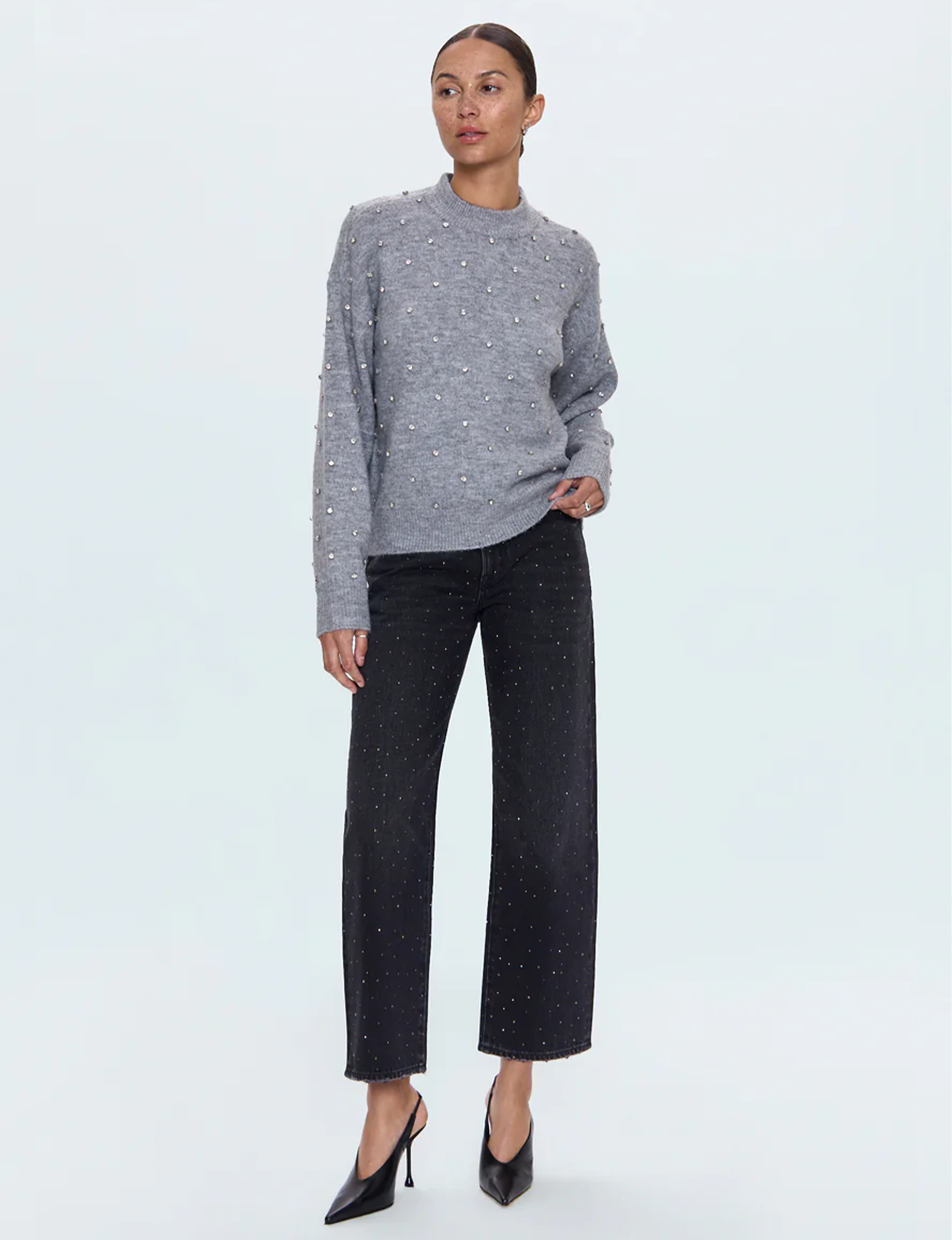 Aura Relaxed Sweater, Charcoal Diamonte