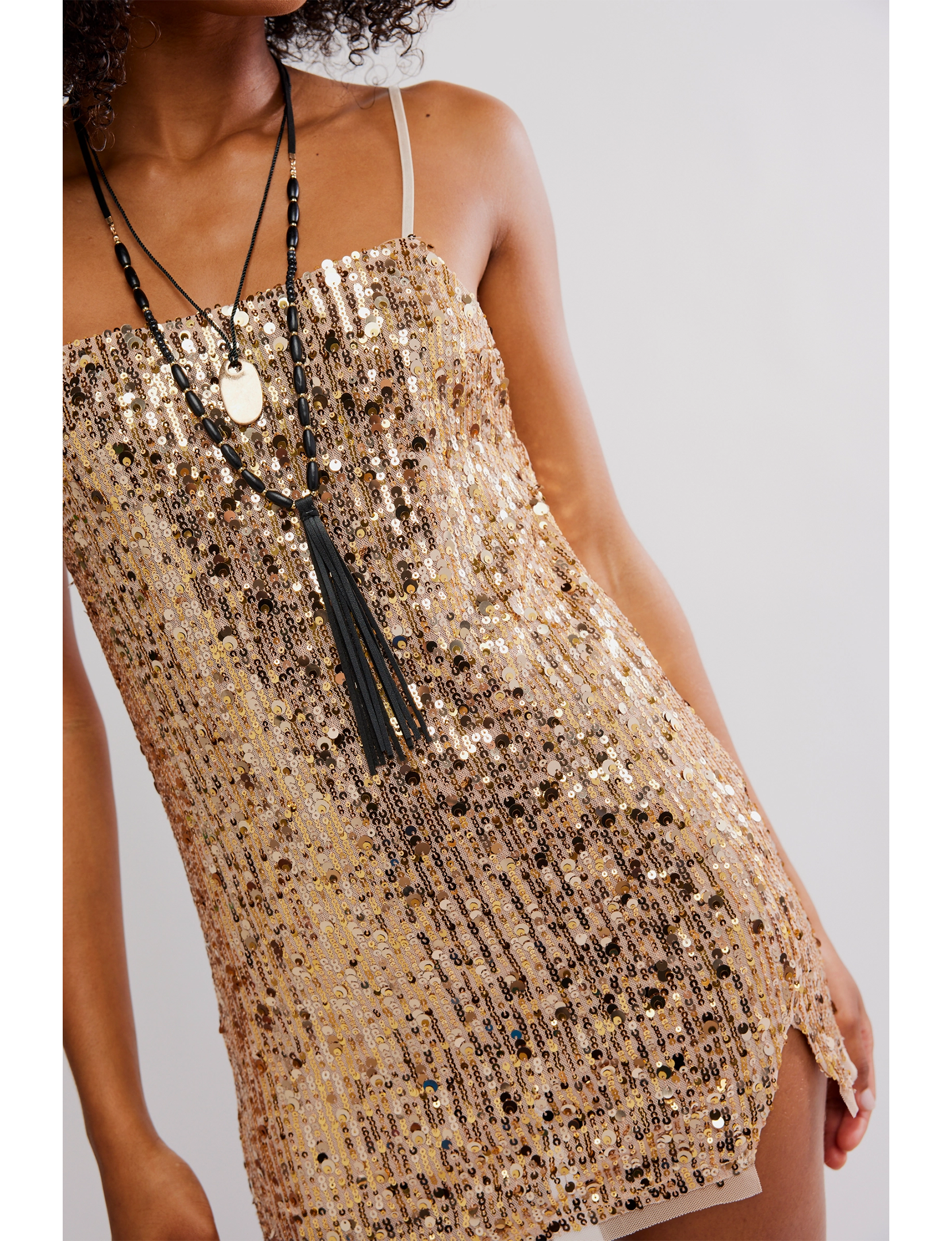 Free People Midnight Kiss Mini Slip Dress XS / Gold Combo