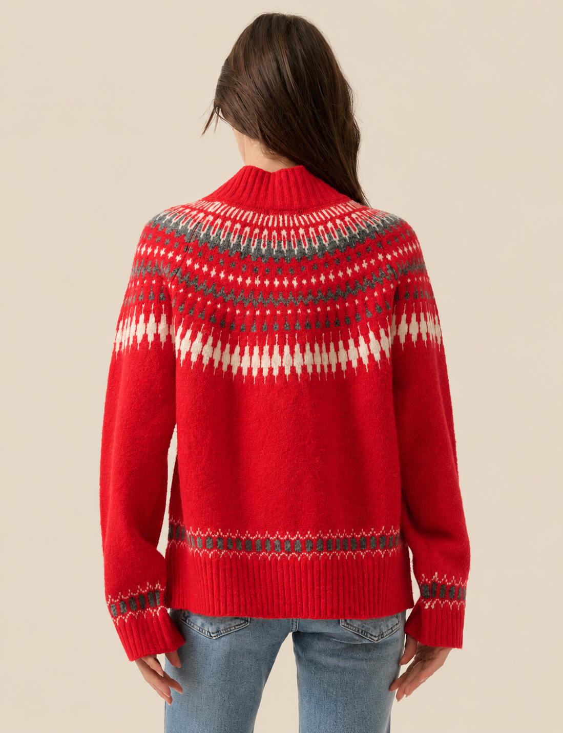 Fair Isle Cardigan, Cherry Tomato