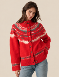 Fair Isle Cardigan, Cherry Tomato